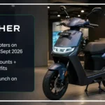 An Ather electric scooter displayed at a dealership after its approval for sale through the CSD platform.