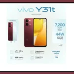 The Vivo Y31t 5G smartphone in Mint Green and Ruby Red showing its rear camera and display.