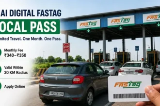 Vehicle passing through a highway toll plaza using the NHAI Digital FASTag Local Pass.