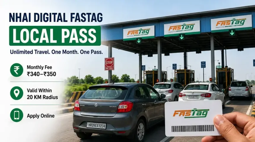 Vehicle passing through a highway toll plaza using the NHAI Digital FASTag Local Pass.