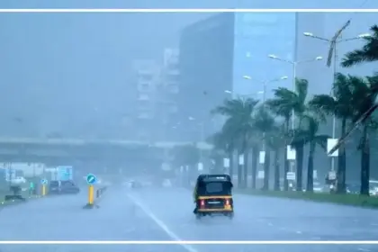 Dark rain clouds over an Indian city during the monsoon