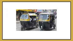Autorickshaws and a bike taxi on a Pune road amid a dispute over bike taxi permissions