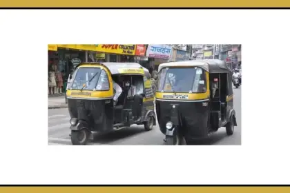 Autorickshaws and a bike taxi on a Pune road amid a dispute over bike taxi permissions