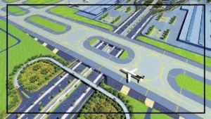 Navi Mumbai International Airport terminal with an aircraft on the apron