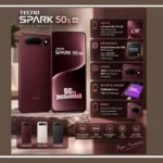 Tecno Spark 50S 5G smartphone in Burgundy Red showing its rear camera design