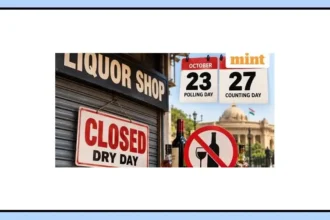 Closed liquor shop shutter during election-related dry days in Uttar Pradesh