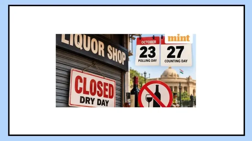 Closed liquor shop shutter during election-related dry days in Uttar Pradesh